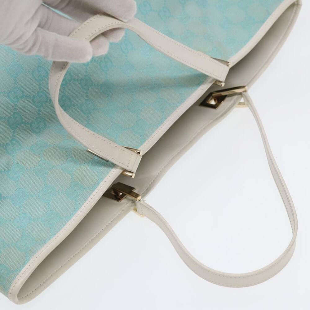 GUCCI GG Canvas Tote Bag Light Blue White Gold 002 002 - Picture 6 of 16